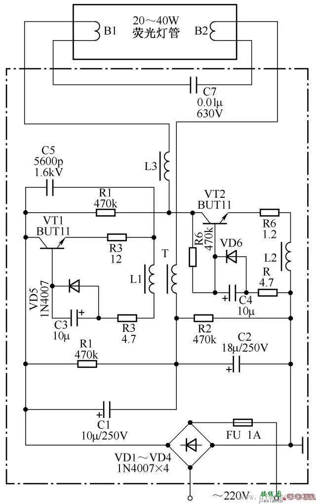 荧光灯节能电子镇流器电路图  第2张