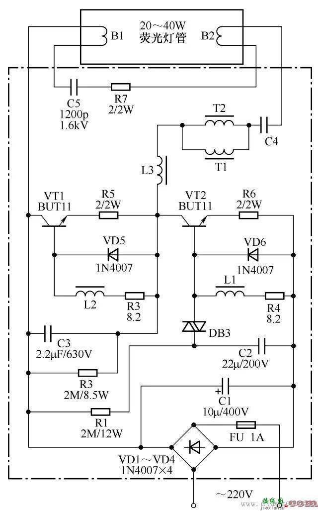 荧光灯节能电子镇流器电路图  第1张