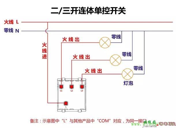 二三开连体单控开关接线图_三控开关实物接线图  第1张