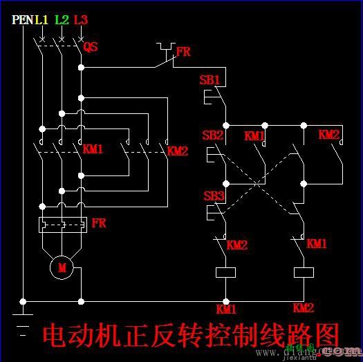 交流接触器正反转互锁二次回路控制线路图  第1张