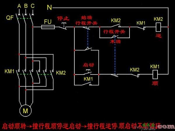 电动机自动往返循环控制电路图和实物接线图  第1张