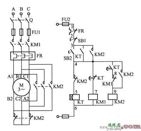 两个接触器实现电动机星三角降压启动控制电路图  第1张