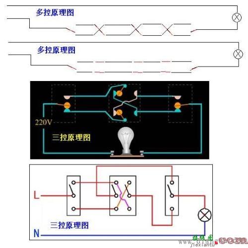 一灯三控开关接线图  第3张