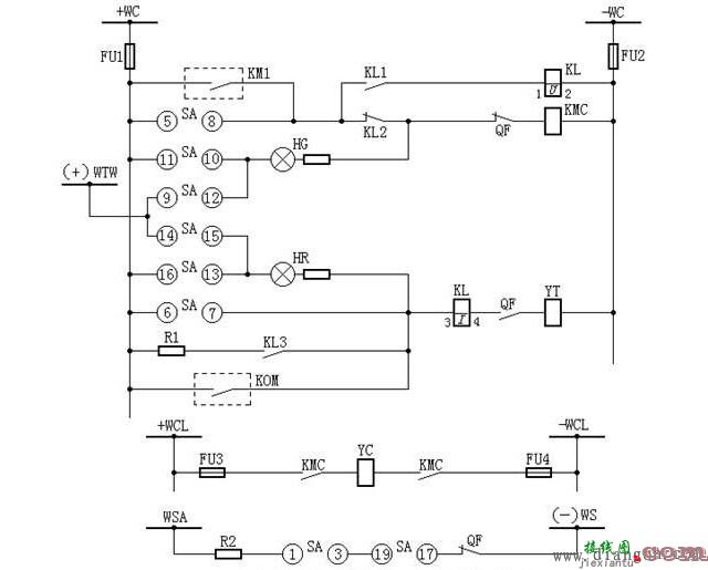 具有灯光监视的断路器控制回路图  第1张