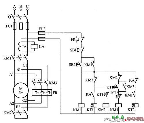 电动机星-三角-星形连接转换节能控制电路图  第1张