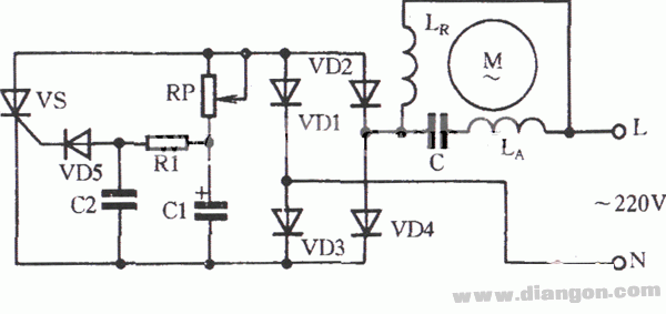 单相电动机晶闸管电子无级调速电路图  第1张