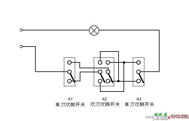 三个开关控制一个灯线路图  第3张