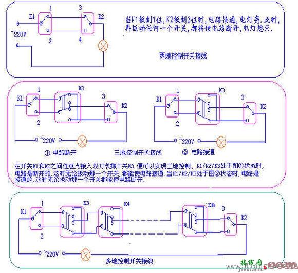 三个开关控制一个灯线路图  第4张