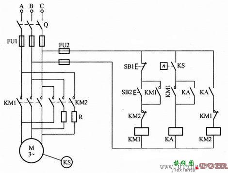 异步电动机反接制动控制电路接线图  第2张