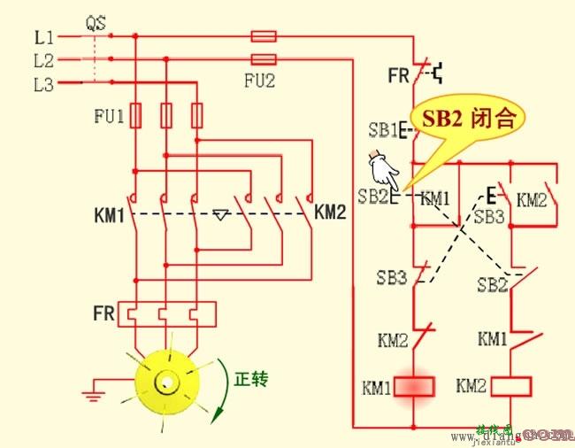 双重联锁电动机正反转控制电路图原理图解  第3张