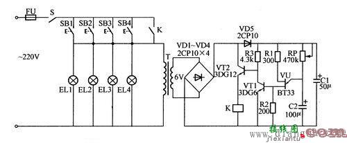 晶体管延时关灯电路  第1张