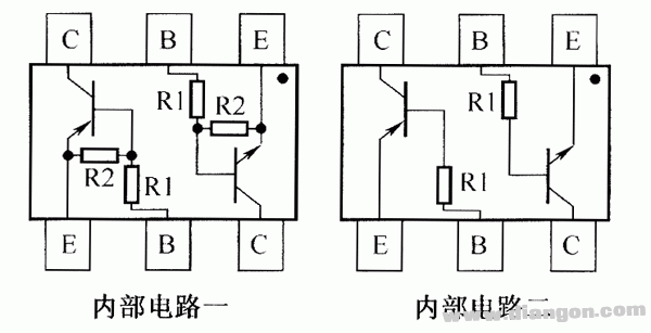 晶体三极管DCX114YH、DCX123JH、DCX124EH、DCX144EH内部电路图  第1张