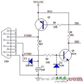 三极管组成的RS232接口电路图  第1张