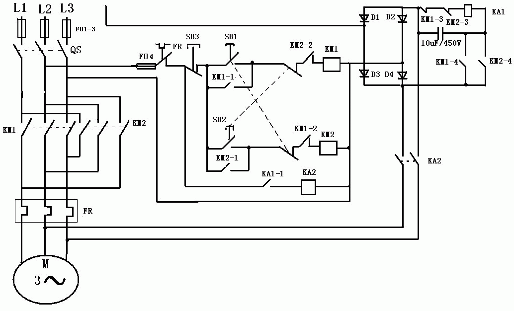 三相电动机正反转能耗制动电路图  第1张