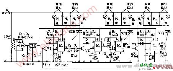 交通路口红绿灯自动控制器装置电路图  第1张