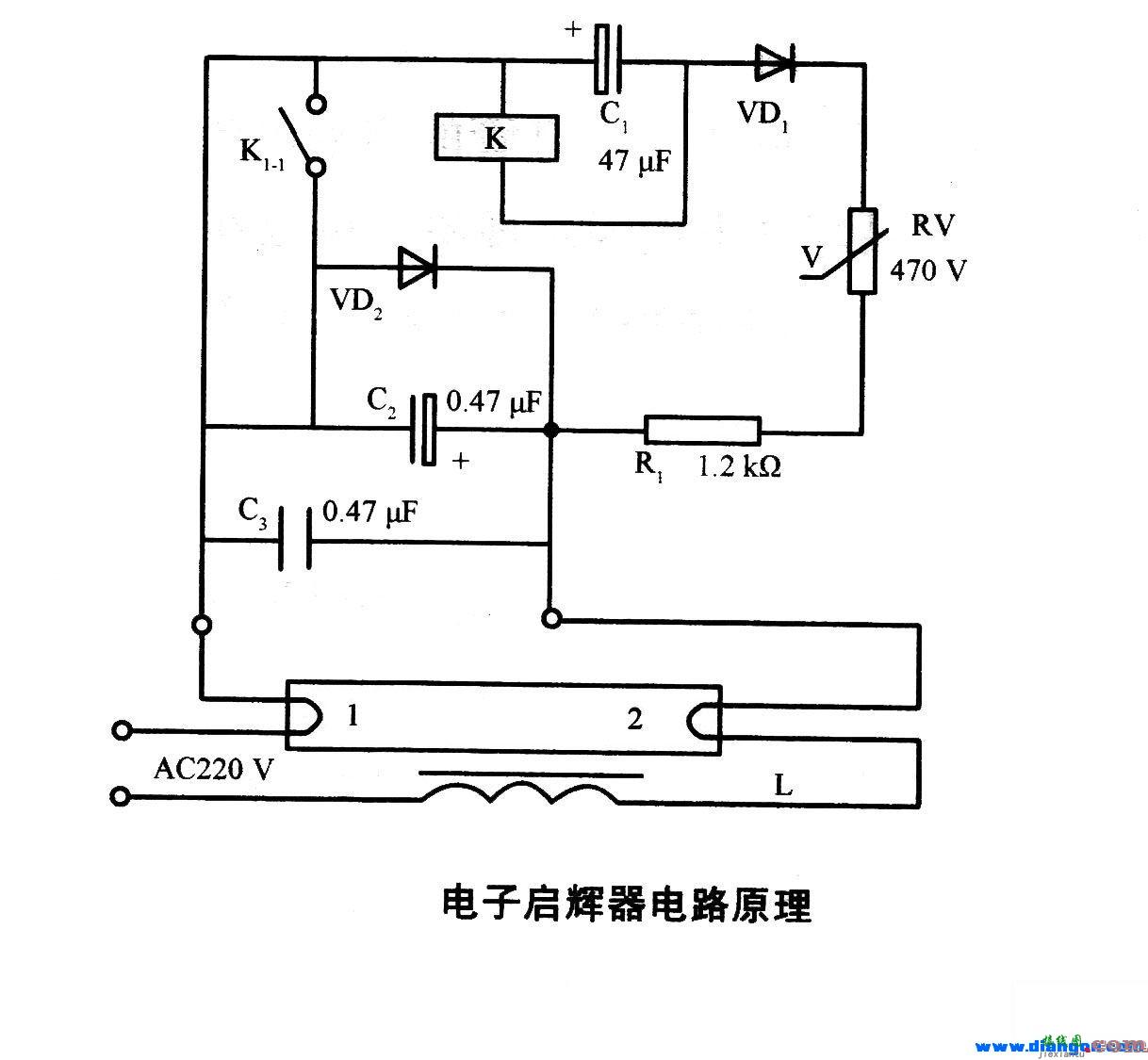 日光灯电子启辉器电路原理图  第1张