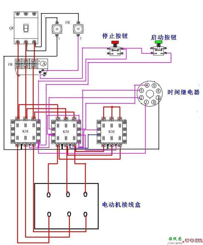 三相异步电动机星三角形时间继电器电路图  第1张