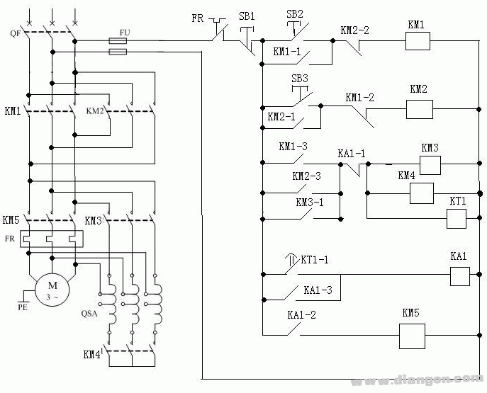 三相电动机可逆自偶减压启动器电路图  第1张