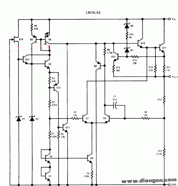 7805/78L05三端稳压器内部框图原理电路图  第1张