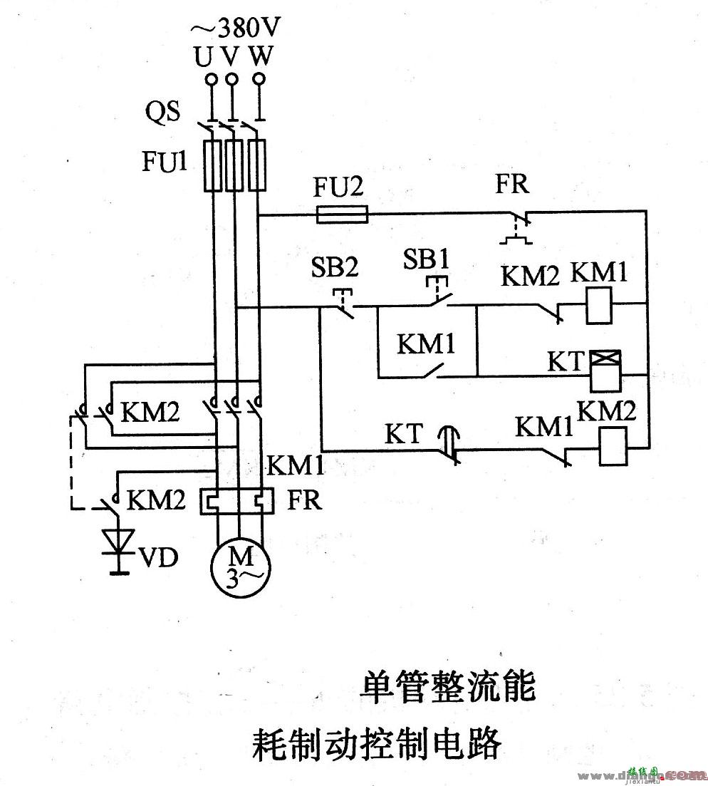 单管整流能耗制动控制电路  第1张