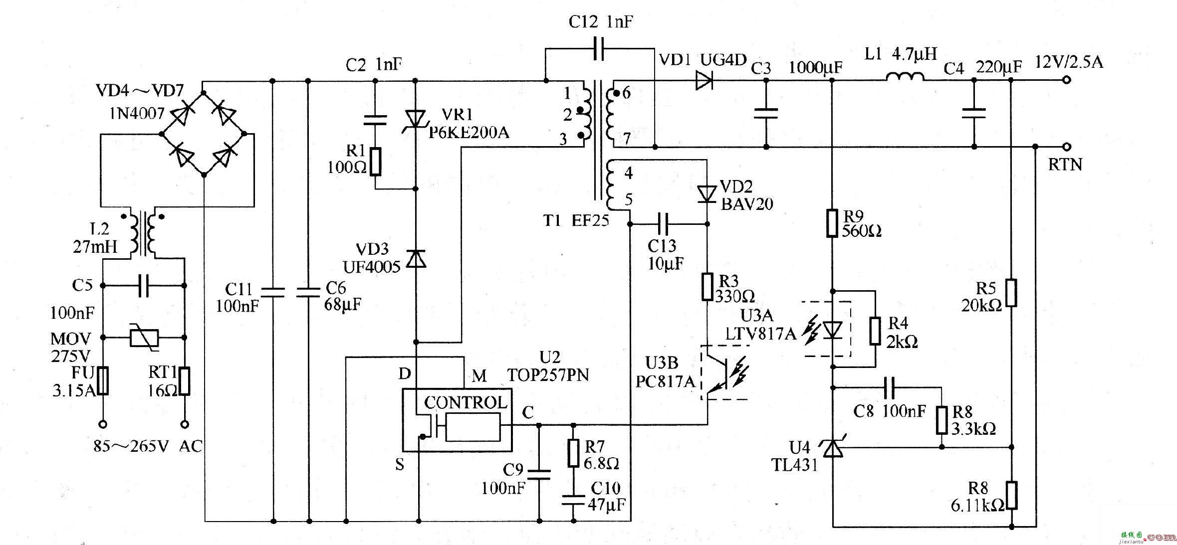 30W，12V输出开关电源电路图  第2张