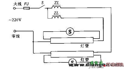 室外广告双日光灯接线线路图  第1张