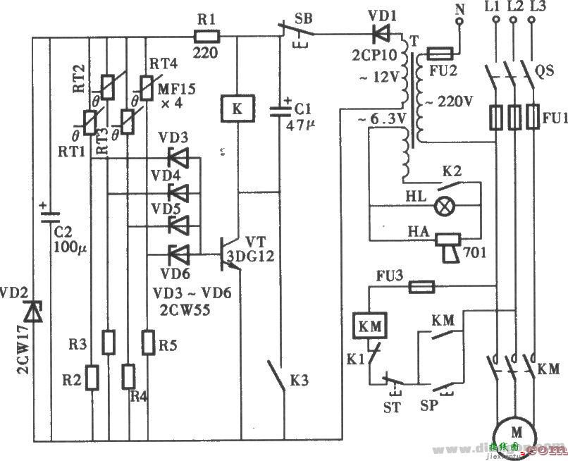 三相电动机过热断相保护电路图  第1张