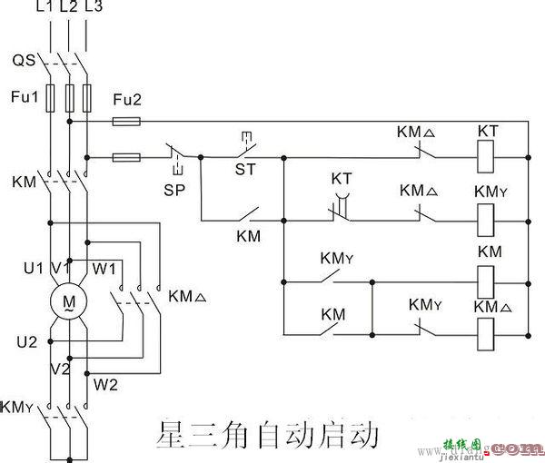 星三角降压启动的主回路和二次控制原理图  第1张