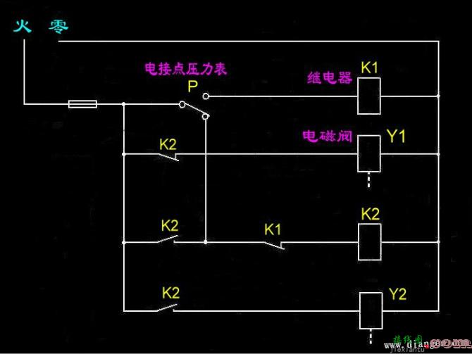 电接点压力表、继电器、电磁阀接线图  第1张