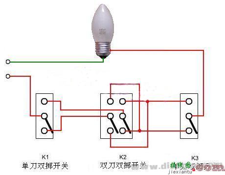 一灯三控接线图  第2张