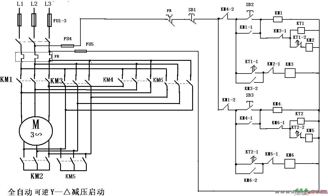 三相异步电动机全自动可逆Y—△减压启动电路图  第1张