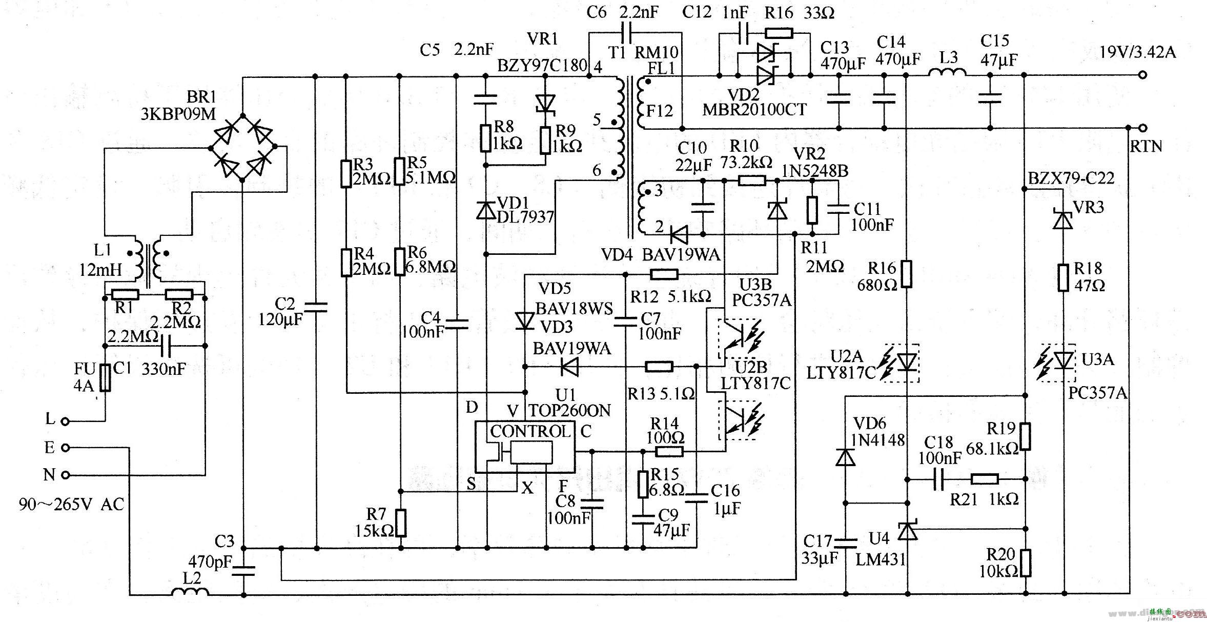 65W／19V 输出开关电源电路图  第1张