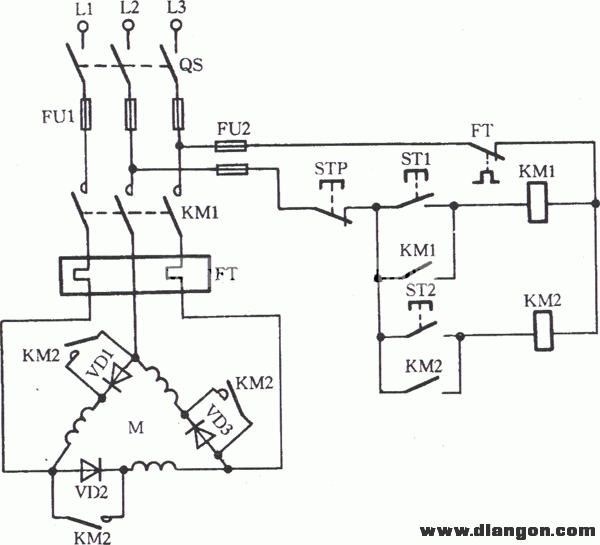 三相电动机接低速运行电路图  第1张