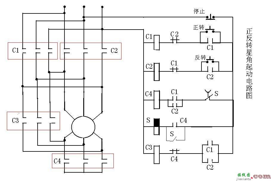 星三角启动电机正反转电路图  第1张