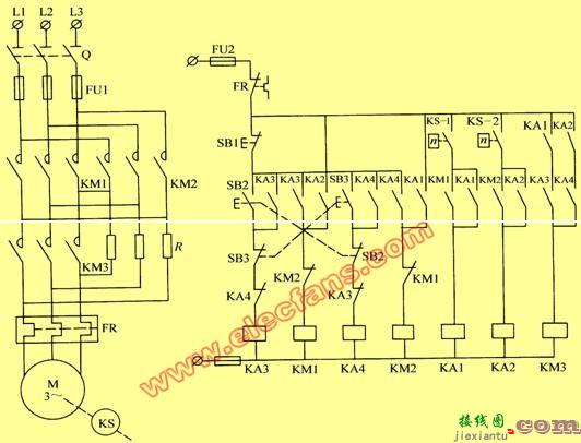 电动机可逆运行的反接制动控制线路(电路图)  第1张