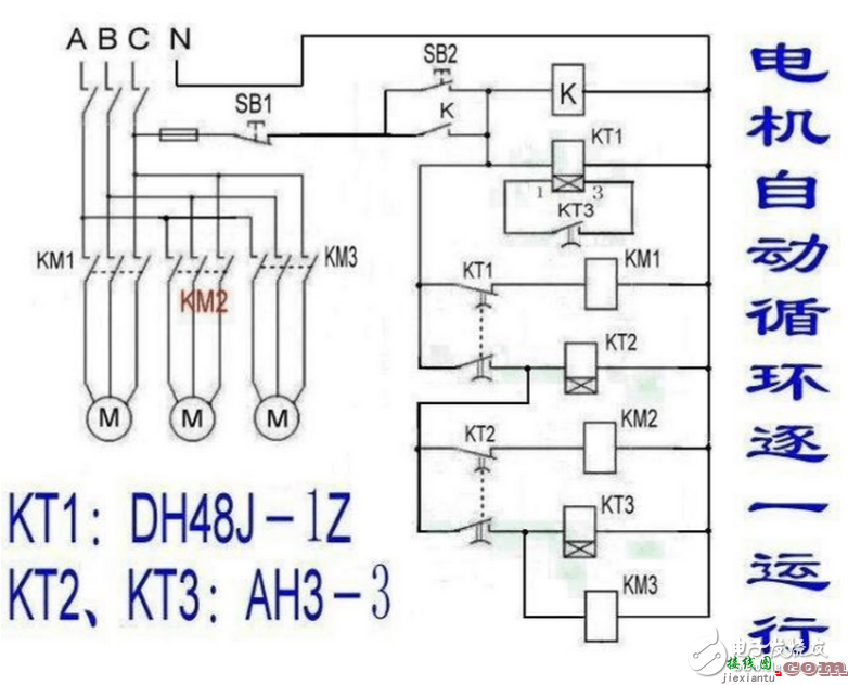 三台电机轮流循环 - 关于电机运行的几个基本电路  第1张
