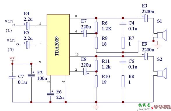 一款TDA2009单电源功放应用电路  第1张