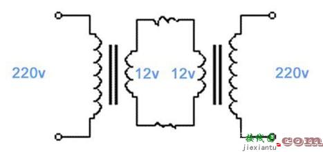 两个普通降压变压器构成的隔离电源电路图  第1张