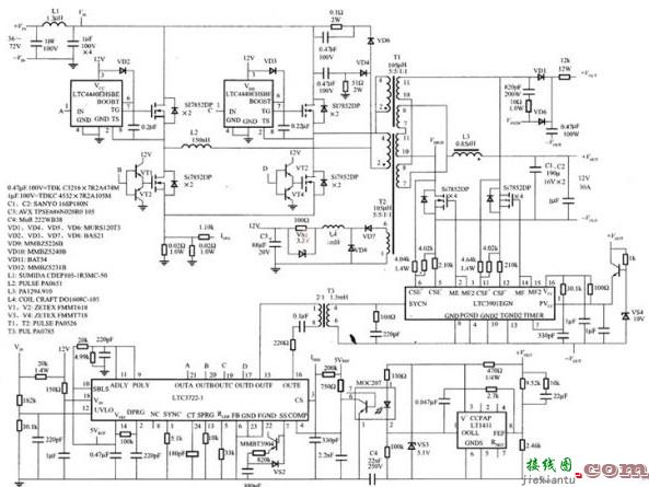 LTC3722-1控制的大功率DC/DC电路图  第1张