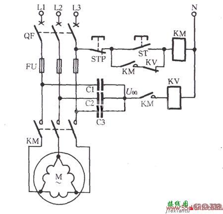 △接法电动机断相用电压继电器保护电路图  第1张