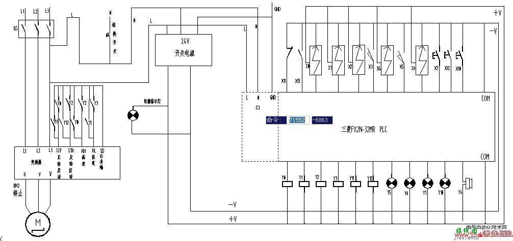 三菱PLC与变频器的电气二次接线图  第1张