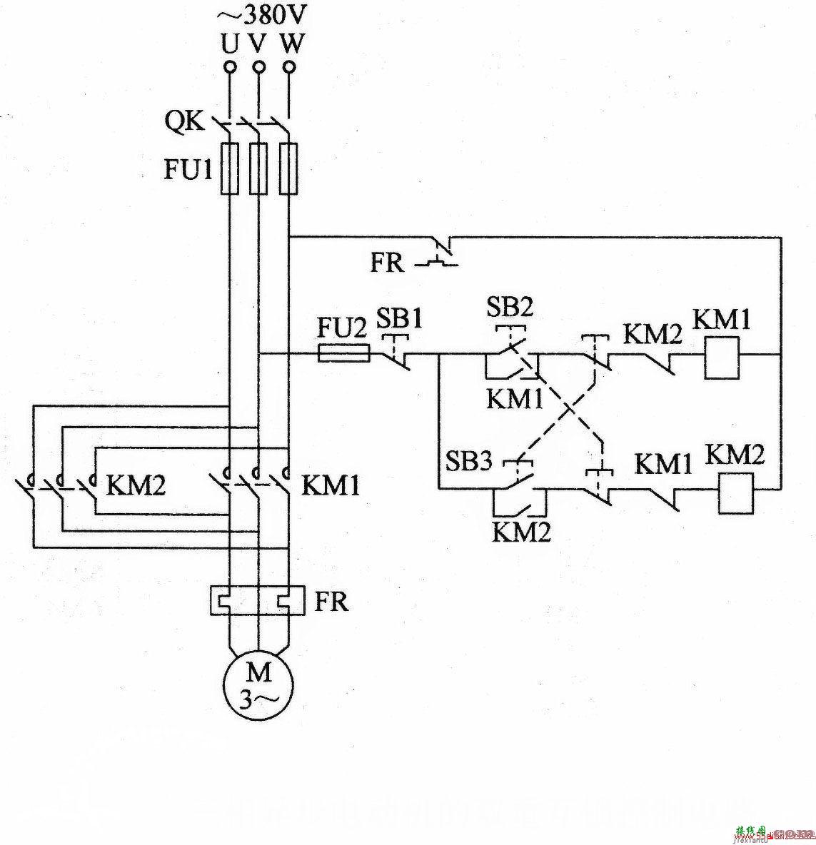三相异步电动机的双重互锁控制电路图  第1张