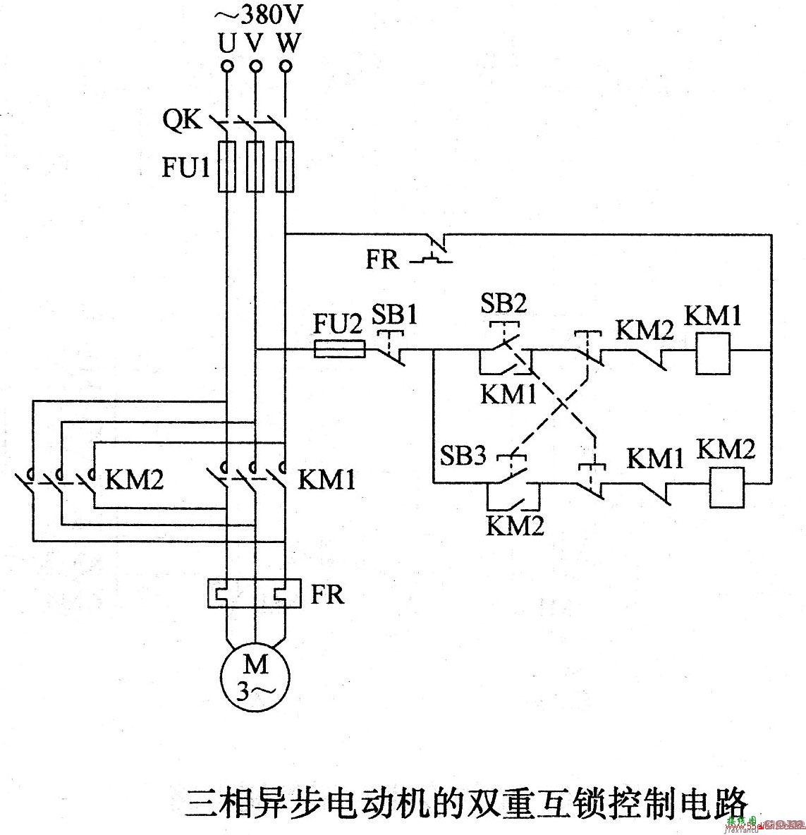 三相异步电动机的双重互锁控制电路  第1张