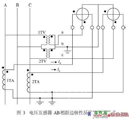 电压互感器AB相副边极性反接的接线图  第1张