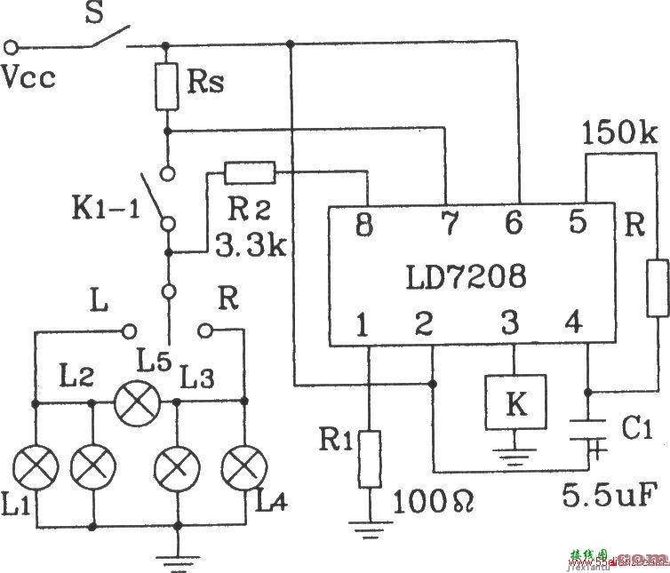 LD7208汽车转弯报警专用集成电路典型应用电路  第1张