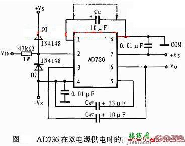 AD736在双电源供电时的高阻抗应用电路图  第1张