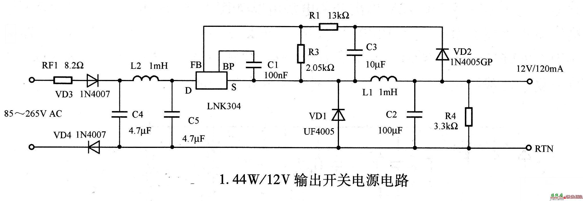 1.44W／12V输出开关电源电路  第1张