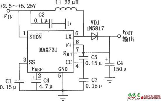 MAX731开关控制型DC-DC升压变换器电路图  第1张