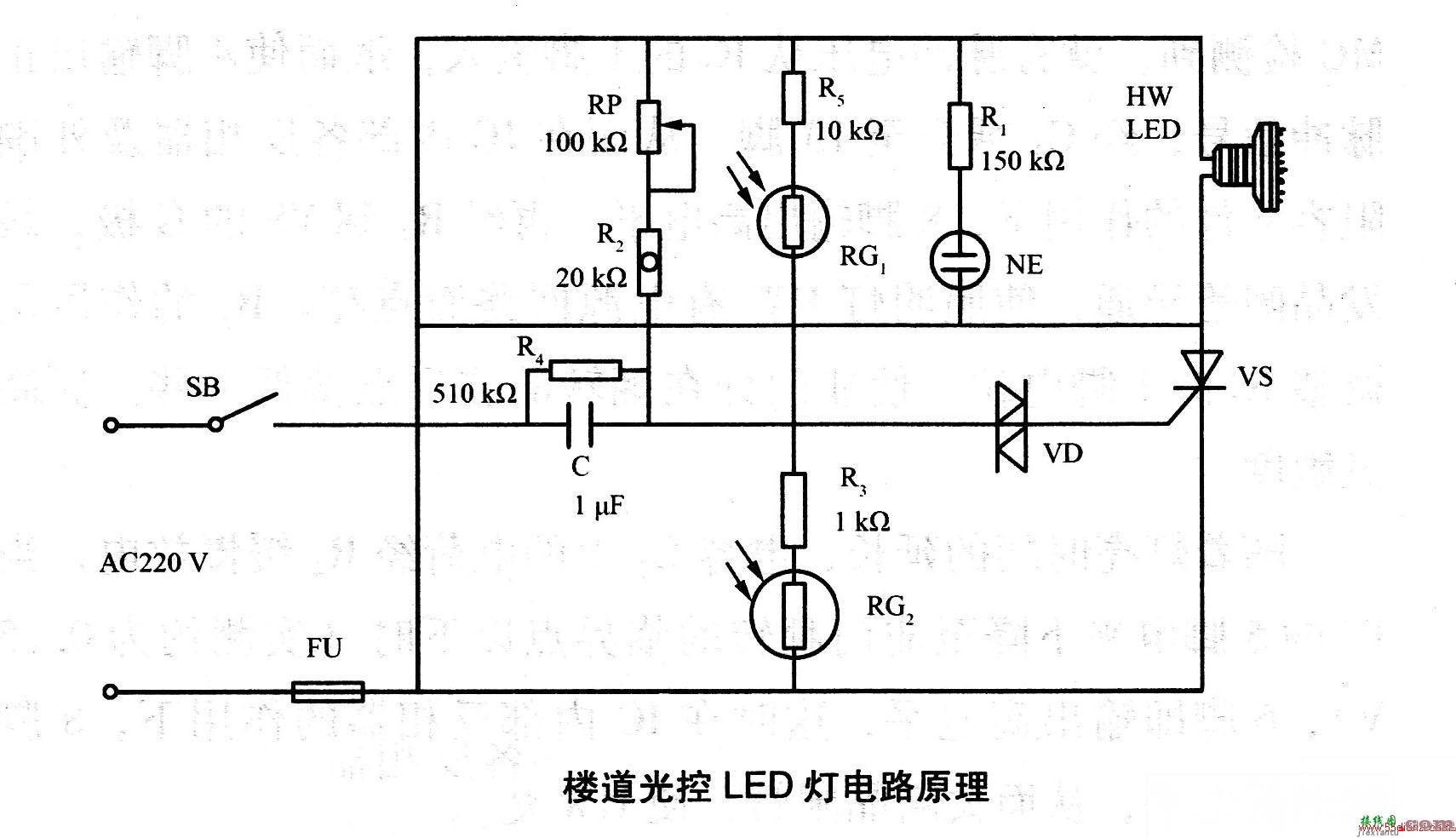 楼道光控LED电路原理图  第1张