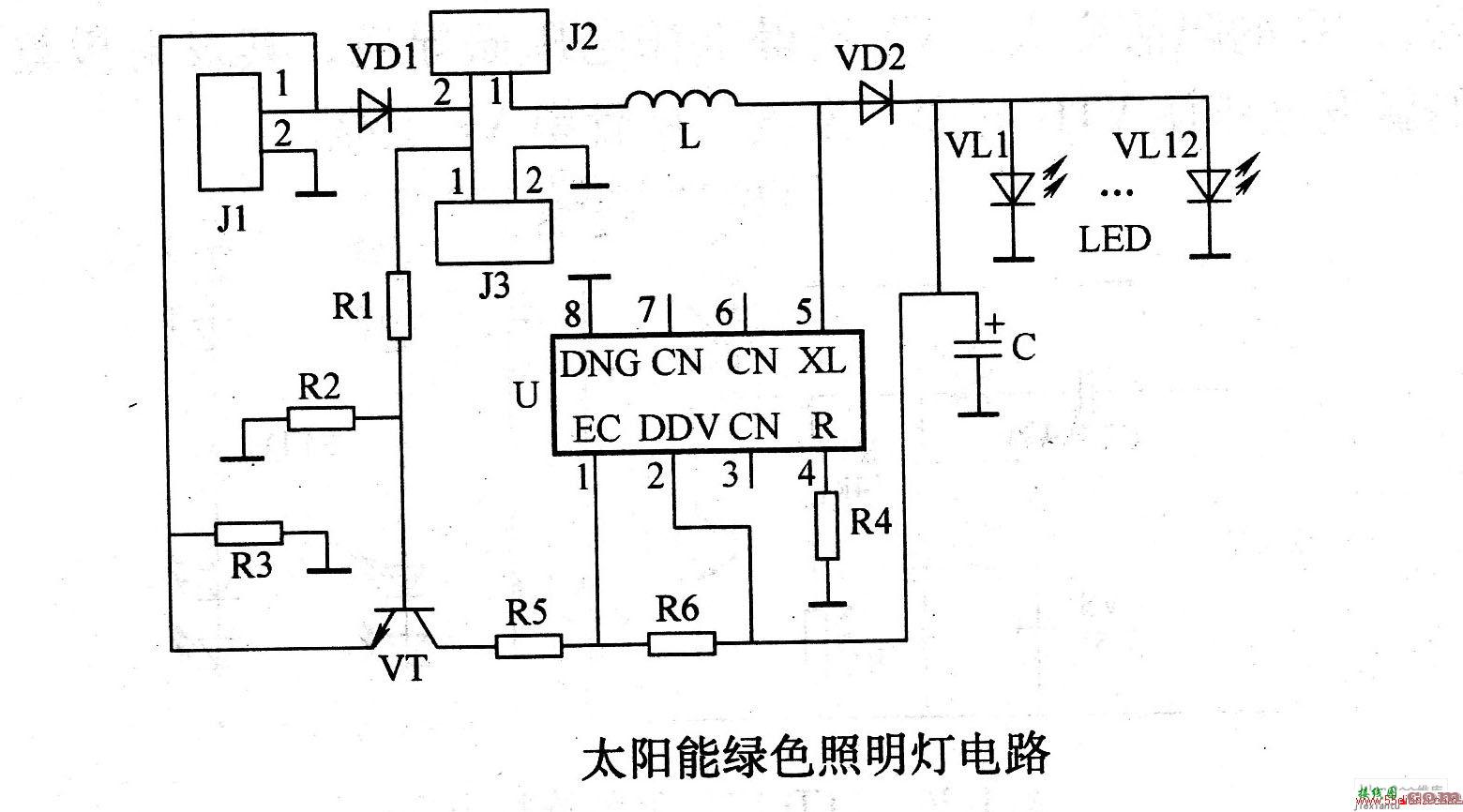 太阳能绿色照明灯电路图  第1张